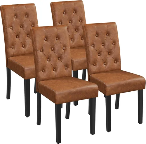 Miniatura 16 de Yaheetech Juego de 2 sillas de comedor tapizadas Parsons de cuero modernas con respaldo alto y patas de madera maciza, para comedor, sala de estar
