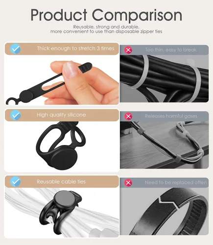 Miniatura 3 de 20 bridas de silicona para cables de 3 pulgadas, organizador de cables reutilizables pequeños para cables de carga, auriculares, cables de Negro