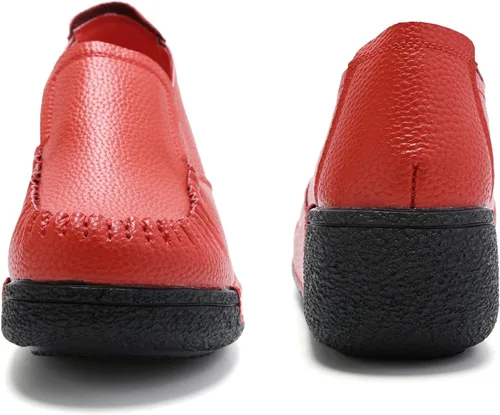 Miniatura 11 de UZB Mocasines de cuero sin cordones para mujer, cómodos zapatos de plataforma casuales