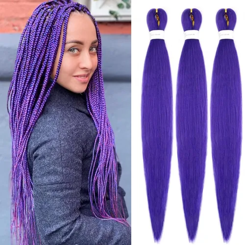 Miniatura 12 de IXIMII 3 paquetes de cabello trenzado rosa preestirado de 20 pulgadas, trenzas de ganchillo lacio, textura Yaki suave, ajuste de agua caliente