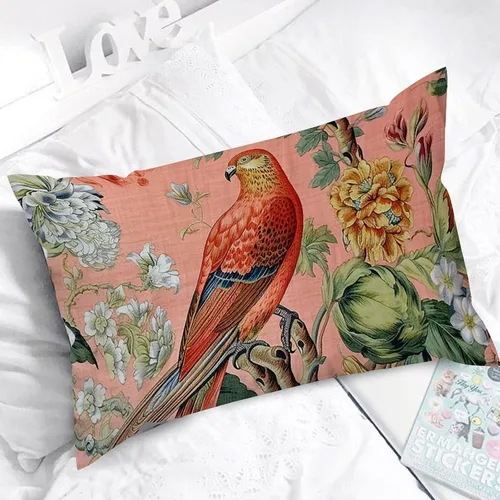Miniatura 5 de ArogGeld Fundas de cojín de estilo chinoiserie, diseño de flores y pájaros, color rosa rubor, diseño de animales de pavo real, jardín asiático