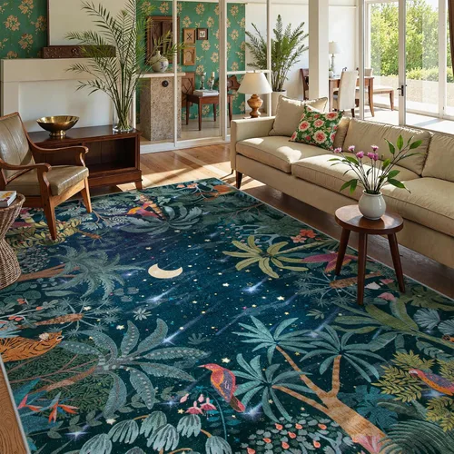 Miniatura 10 de Lahome Alfombra de Otoño Selva 5 x 7 pies para sala de estar y dormitorio, lavable a máquina, alfombra suave de atardecer para niños para sala