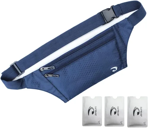 Miniatura 8 de Bolsa de cintura ultrafino con ranuras c/visualización para tarjeta de crédito, para deportes, aire libre, correr, caminar, viajes.