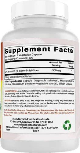 Miniatura 6 de Best Naturals L-Carnosina 500 mg 100 Vcaps (100 unidades (paquete de 1))