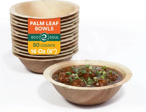 Miniatura 12 de ECO SOUL Cuencos desechables de hoja de palma como bambú, 5 onzas, redondo, paquete de 100 vajillas biodegradables y compostables para fiestas