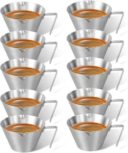 Miniatura 13 de 2 piezas de tazas de espresso de acero inoxidable con asa, taza medidora de metal de doble boquilla con doble escala, taza de espresso con boca
