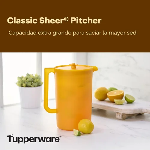 Miniatura 2 de Jarra Tupperware Impressions Classic Sheer de 1 galón con tapa en papaya, apta para lavavajillas y sin BPA, sin derrames, jarra de plástico