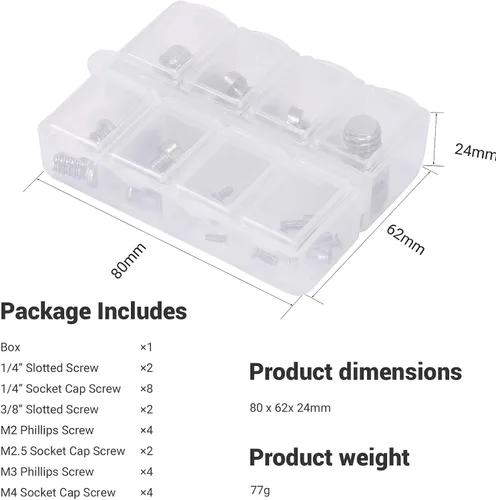 Miniatura 7 de SMALLRIG Juego de tornillos para cámara, juego de tornillos de 26 piezas para accesorios de cámara AAK2326