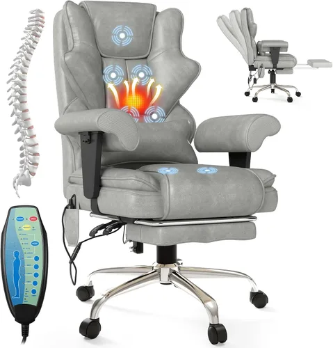 Miniatura 10 de Silla de Oficina de Masaje de 7 Puntos, Silla Gerencial Calefaccionada, Silla Ejecutiva Ergonómica con Reposapiés, Reposabrazos Ajustable, Silla