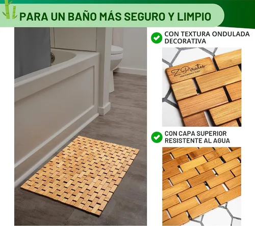 Miniatura 7 de Tapete de baño de madera de bambú natural, accesorios de cocina, tapete de baño bohemio (24 x 16 pulgadas)