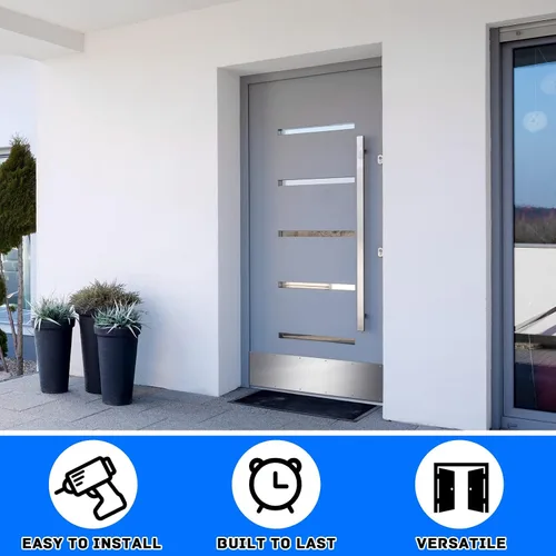 Miniatura 6 de Therwen 5 juegos de placas protectoras plateadas de 8 x 36 pulgadas para puertas exteriores, placas protectoras de aluminio satinado con tornillos