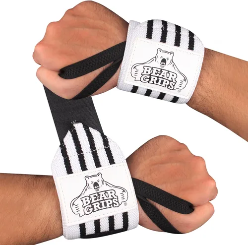 Miniatura 13 de Bear Grips Muñequeras para levantamiento de pesas Correas de muñeca para levantamiento de pesas Muñequeras de gimnasio extra fuertes Dos