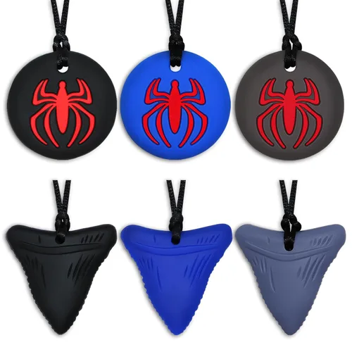 Collares masticables para niños sensoriales varones, paquete de 6 collares masticables juguetes sensoriales para niños con autismo, TDAH, SPD,