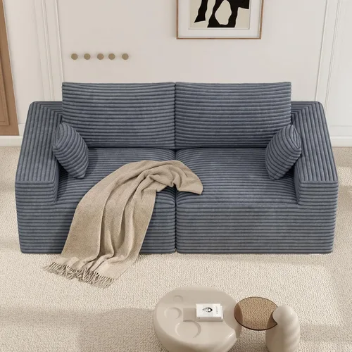 Miniatura 21 de Sofá cama seccional modular de 113", sofás de nube convertibles para sala de estar con otomana, juego de sofá cama de pana sin estructura de 6 Gris