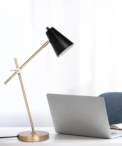 Miniatura 2 de Lámpara de escritorio HarvestLand HaloBar de latón para el hogar y la oficina – Lámpara de mesa industrial negra con base sólida para oficina
