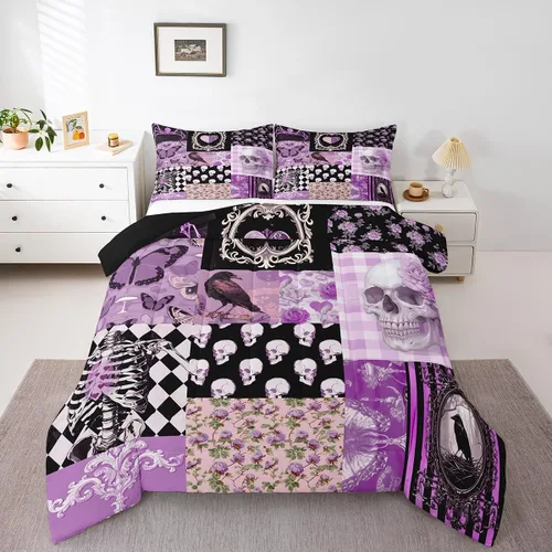Miniatura 27 de Castle Fairy Juego de edredón con diseño de gato lindo para niños, tamaño twin, juego de ropa de cama con hojas de flores, luna, noche y cielo