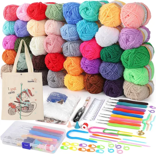 Miniatura 10 de XSEINO Kit de ganchillo para principiantes, kit de inicio de ganchillo con tutoriales en video paso a paso, kit de aprendizaje para principiantes