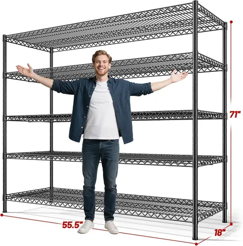 Miniatura 3 de REIBII Estantes de almacenamiento de 55.5" de ancho 3200LBS Estantería de metal de 5 niveles Unidad de estanterías de alambre Estantería de garaje