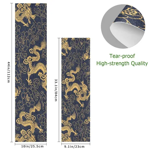 Miniatura 3 de Kigai Chinese Tattoo Gold Dragon - Cinta de agarre para patineta, papel de lija para patineta, 9 "x 33