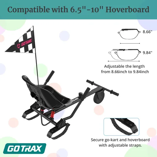 Miniatura 4 de Gotrax Hoverboard - Accesorio de asiento de kart para patineta de equilibrio automático de 6.5", 8", 8.5", 10", longitud del marco ajustable