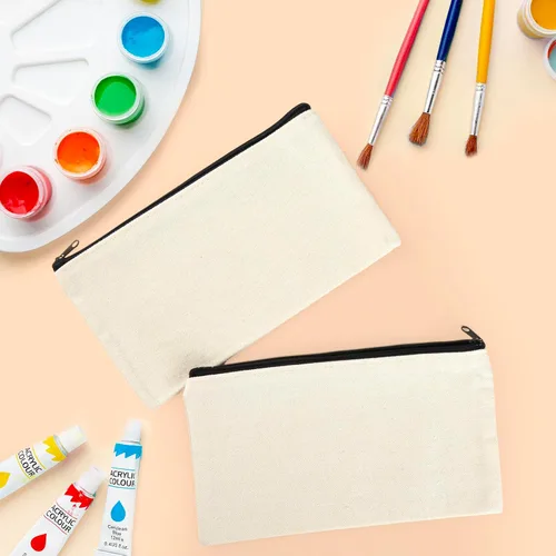 Miniatura 7 de Bolsa de manualidades en blanco de 8 x 4.7 pulgadas, estuche de lona para lápices, bolsa de lona para cosméticos, bolsa de cosméticos de lona