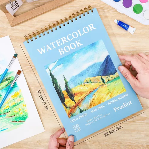 Miniatura 2 de 35 hojas de papel de acuarela de 9 x 12 pulgadas, 140 lb/300 GSM, papel de color de agua de prensa en frío, encuadernado en espiral, cuaderno