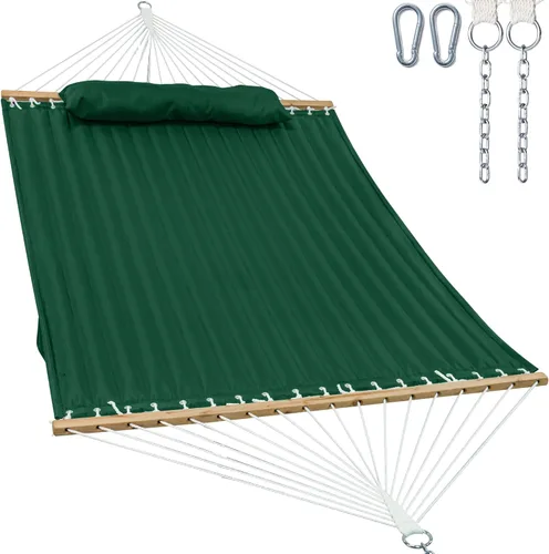 Miniatura 14 de GAFETE Hamaca de tela acolchada para 2 personas para exterior, hamacas dobles de 12 pies con barra separadora, almohada extraíble grande, bolsa