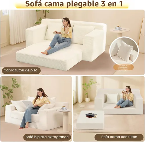 Miniatura 3 de cidludto - Sofá cama convertible, 3 en 1, sofá cama plegable, sofá cama de chaise longue y futón de piso, sofá cama con tirador de corduroy con 4