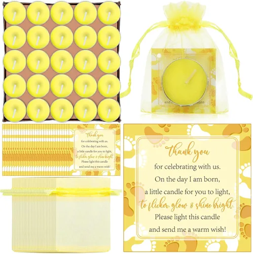 Miniatura 7 de 50 juegos de recuerdos de fiesta de baby shower, incluyendo 50 velas sin perfume para baby shower, bolsas de regalo, tarjetas para suministros
