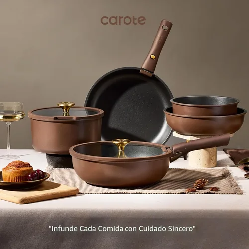 Miniatura 9 de CAROTE Juego de 21 ollas y sartenes, juego de utensilios de cocina antiadherentes, mango desmontable, juegos de utensilios de cocina de inducción
