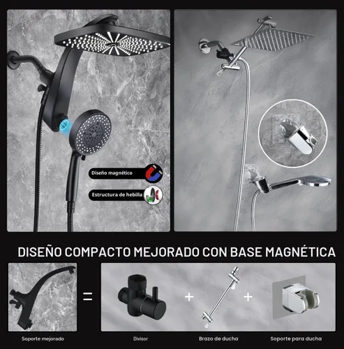 Miniatura 5 de BOZYBO Cabezal de ducha de lluvia con mano: cabezales de ducha de alta presión con combo de rociador de mano, cabezal de ducha de lluvia de 12 Negro
