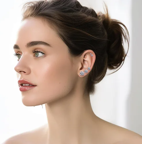 Miniatura 4 de Minkaa Daisy 5 pares de aretes tipo dormilona con circonita cúbica, no alérgicos de acero inoxidable 316L, para pieles sensibles, para mujeres