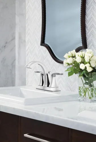 Miniatura 2 de Moen Voss – Grifo de baño de arco alto con dos manijas y centrado, cromado, 6901