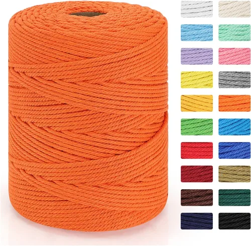Miniatura 16 de Cordón de macramé de 0.157 in x 328 yardas Cuerda de macramé 100% algodón natural Cuerda de algodón trenzado de 4 hebras para manualidades, Caqui