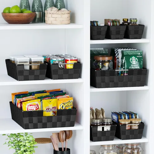 Miniatura 6 de Cestas para organizar juego de 9 cestas negras – Cestas de almacenamiento para estantes – Contenedores organizadores perfectos para armario, cesta