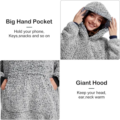 Miniatura 5 de Manta de sherpa acogedora con capucha para adultos, mujeres, hombres y niños, idea de regalo, manta con capucha, manta de gran tamaño, súper cálida