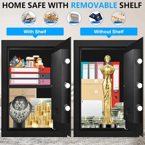 Miniatura 5 de Cajas fuertes grandes de 3.4 pies cúbicos para el hogar, caja de seguridad digital para el hogar resistente al fuego e impermeable con teclado