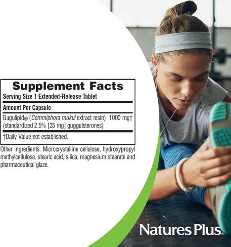 Miniatura 5 de NaturesPlus Herbal Actives Gugulipid, liberación prolongada, 1000 mg, 2.5% de guggulsteronas, 30 tabletas veganas, suplemento botánico ayurvédico