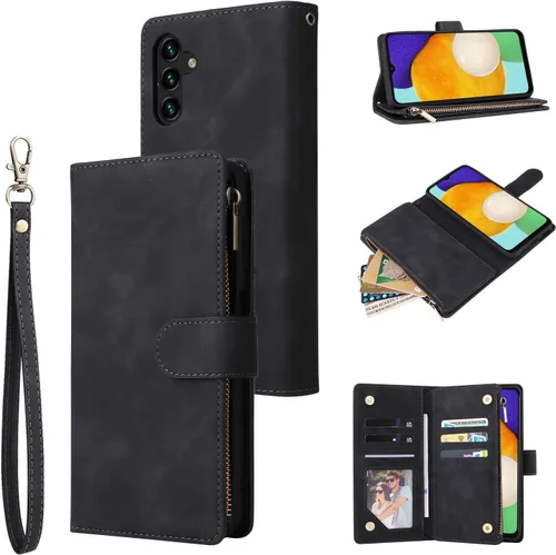 UEEBAI Funda tipo cartera para Samsung Galaxy A14 5G, PU Funda de cuero con cierre magnético Bolso con cremallera Estuche de bolsillo con cremallera