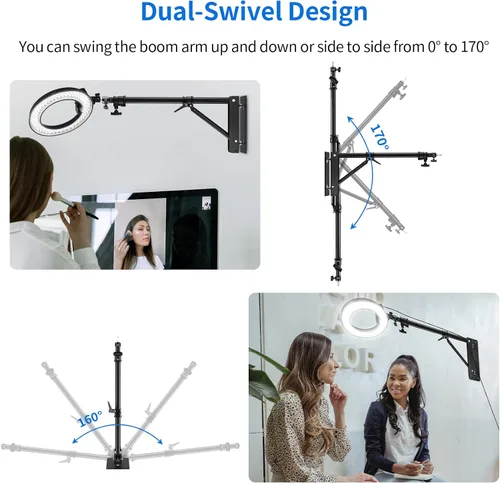 Miniatura 3 de Selens Brazo triangular para montaje en pared, longitud máxima: 5.9 pies/70.9 in, soporte de pared para cámara de rotación flexible de 180°