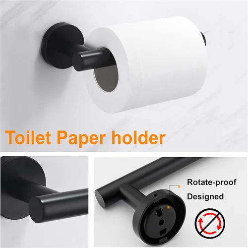 Miniatura 4 de Nolimas Juego de 3 piezas de accesorios de baño negro mate SUS304 de acero inoxidable redondo montado en la pared, incluye barra de toalla de mano 3