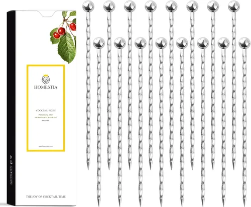 Miniatura 18 de Homestia Púas de cóctel doradas, 16 púas de Martini torcidas de acero inoxidable de 4.3 pulgadas, brochetas de metal reutilizables para cócteles