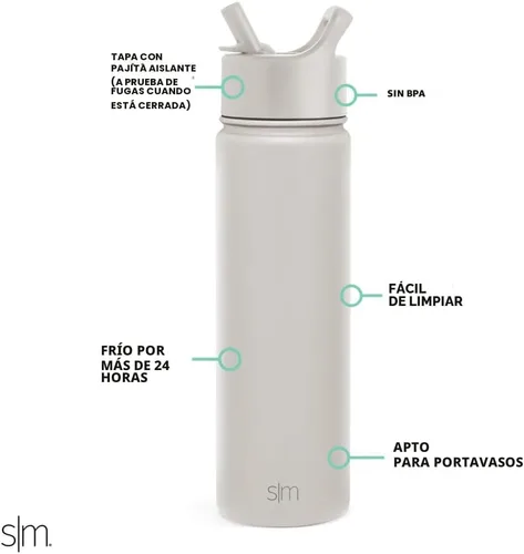 Miniatura 2 de Simple Modern botella de agua reutilizable con tapa con pajilla, de acero inoxidable con aislamiento al vacío, para gimnasio, viajes y deportes