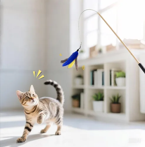 Miniatura 6 de 10 piezas de repuesto de plumas para gato, varita de repuesto para gatos con clip y campana extraíble, juguetes de plumas para gatos