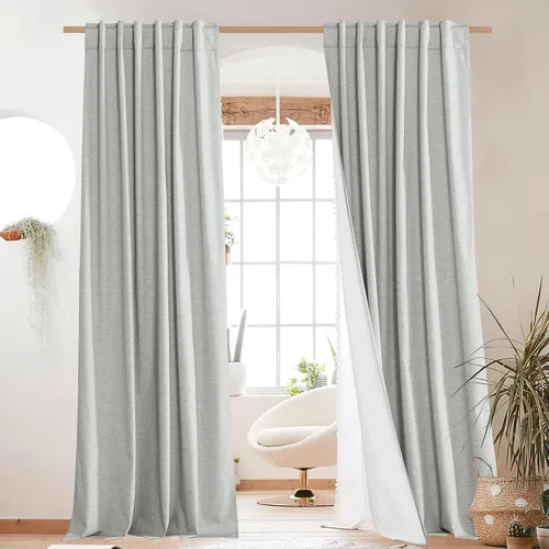 Miniatura 101 de NICETOWN Cortinas 100% opacas de 63 pulgadas de largo, 2 paneles de cortinas cortas con aislamiento térmico con forro para dormitorio, cortinas