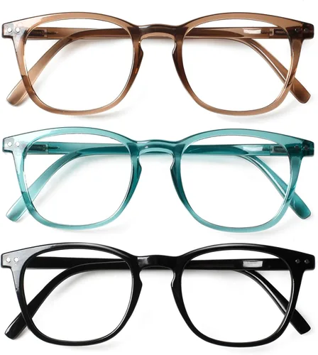 Miniatura 14 de Henotin Paquete de 3 lentes de lectura con bloqueo de luz azul, lectores de computadora con bisagra de resorte para hombres y mujeres, anteojos
