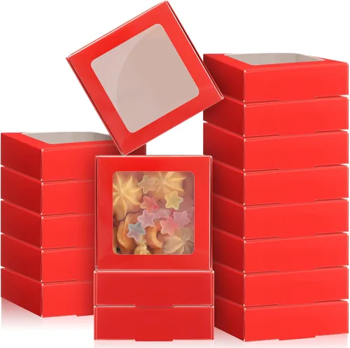 Miniatura 15 de Zonon 30 cajas de papel kraft con ventana de 4.13 x 4.13 x 1.18 pulgadas, embalaje de dulces, cajas de regalo pequeñas, soporte para jabón, mini