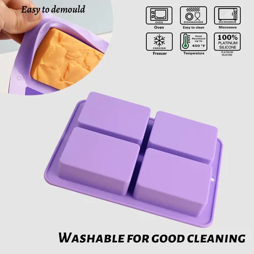 Miniatura 3 de Moldes de jabón de silicona, moldes de silicona con patrón de flores rectangulares 3D para jabón hecho a mano, bombas de baño, barras de chocolate