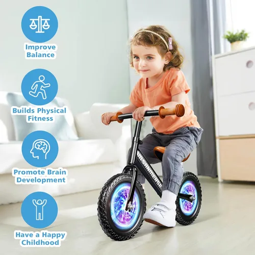 Miniatura 7 de Bicicleta de Equilibrio con Luces de Color 12 Pulgadas sin Pedal para Niños, Edad de 24 Meses a 5 Años, Bicicleta de Equilibrio Ligera y Estable
