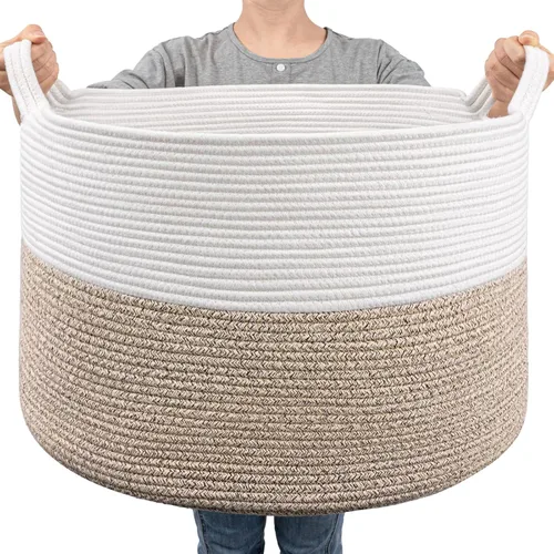 Miniatura 30 de Goodpick Cesta de manta de 65 litros, 19.7 x 12.6 pulgadas, cesta de cuerda de algodón, para sala de estar, organizadores de juguetes